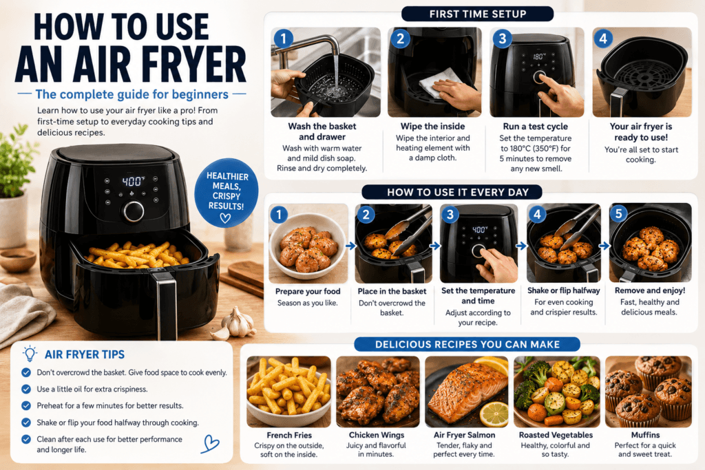 image ilustrate how to use air frayer