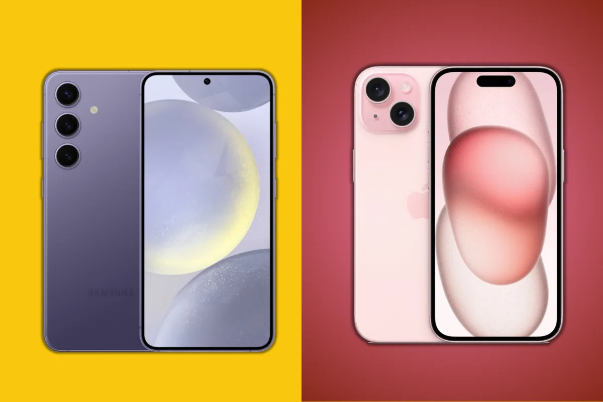 imagem de um samsung s24 e um iphone 15 comparativo